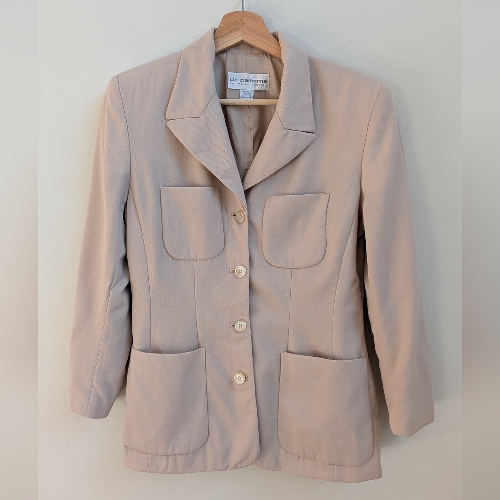 Liz Claiborne Petite Collection Wool Blazer – Beige Tan – USA Made – Petite 8